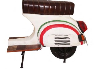 Barhocker Roller, Metall, Sitz Kunstleder-Optik, weiß mit farbigen Zierstreifen, recyceltes Roller-Heck, 110 x 53 x 88 cm